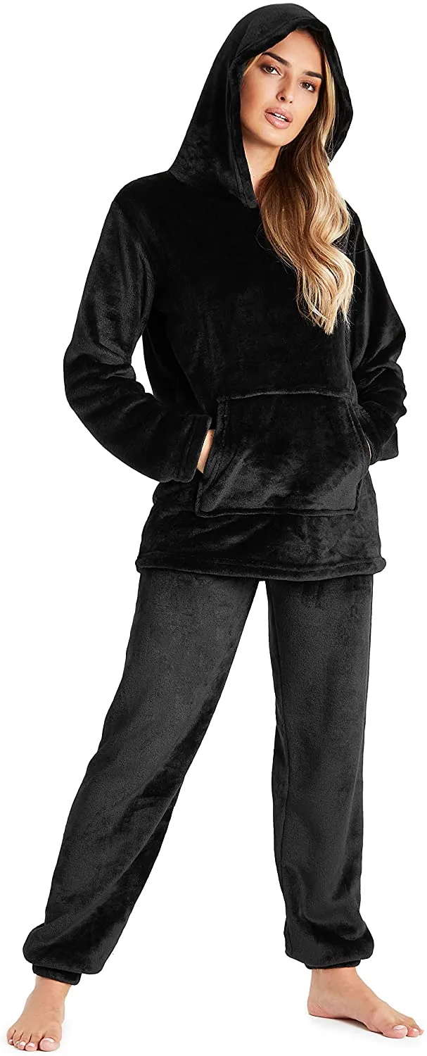CityComfort Pyjamas Set for Women and Teens Fleece Hooded Long PJs Warm Loungewear Fluffy Nightwear Soft Cosy Sleepwear Gifts for Her
