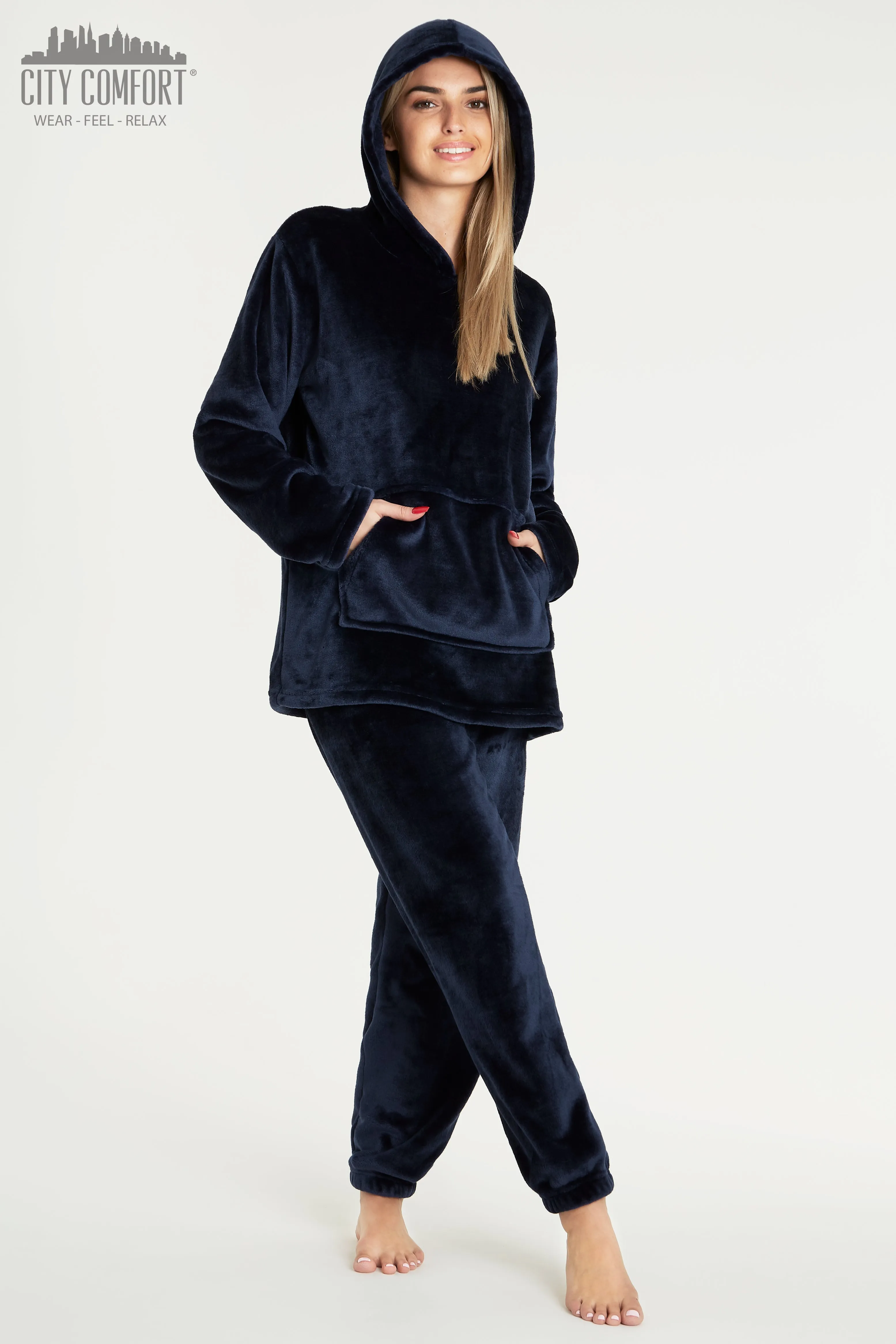 CityComfort Pyjamas Set for Women and Teens Fleece Hooded Long PJs Warm Loungewear Fluffy Nightwear Soft Cosy Sleepwear Gifts for Her