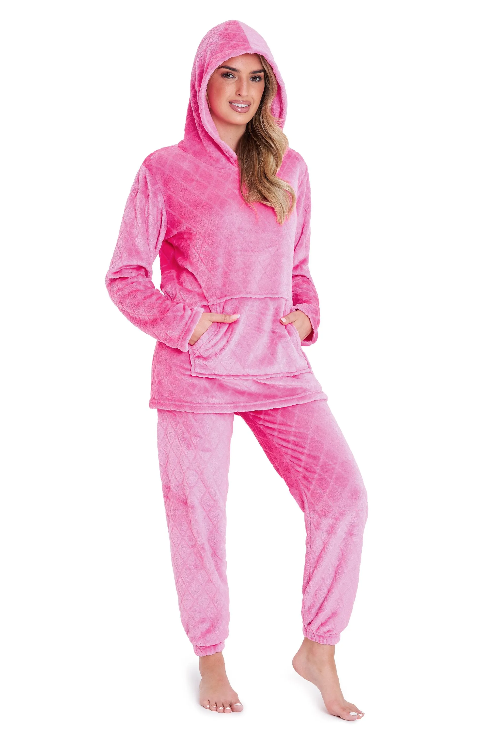 CityComfort Pyjamas Set for Women and Teens Fleece Hooded Long PJs Warm Loungewear Fluffy Nightwear Soft Cosy Sleepwear Gifts for Her
