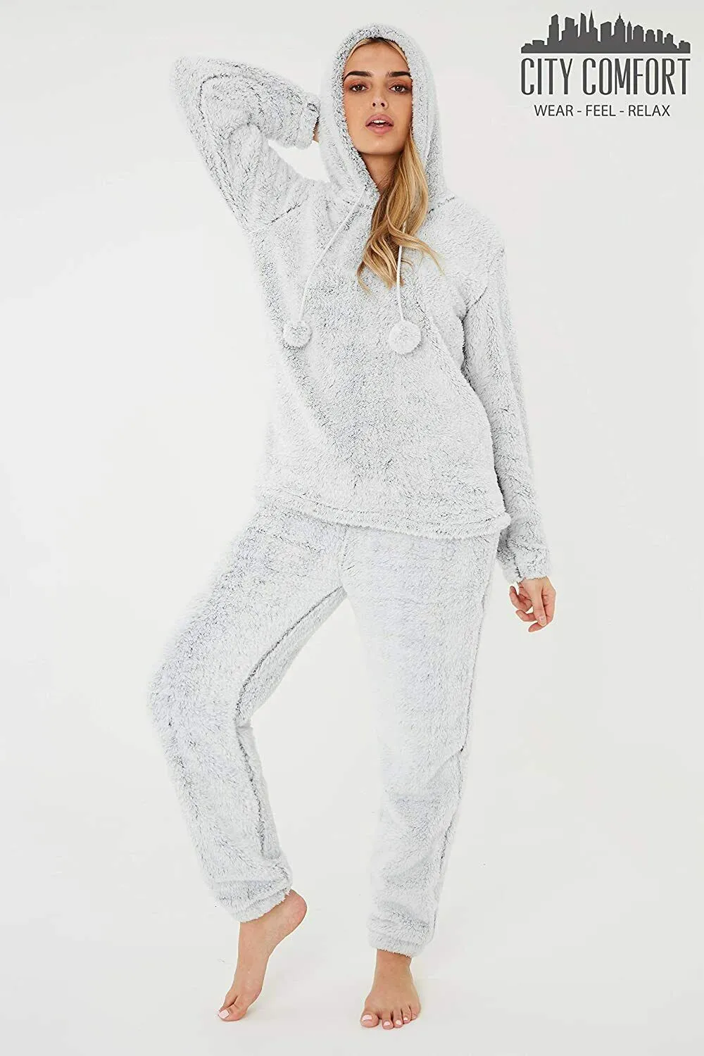 CityComfort Pyjamas Set for Women and Teens Fleece Hooded Long PJs Warm Loungewear Fluffy Nightwear Soft Cosy Sleepwear Gifts for Her