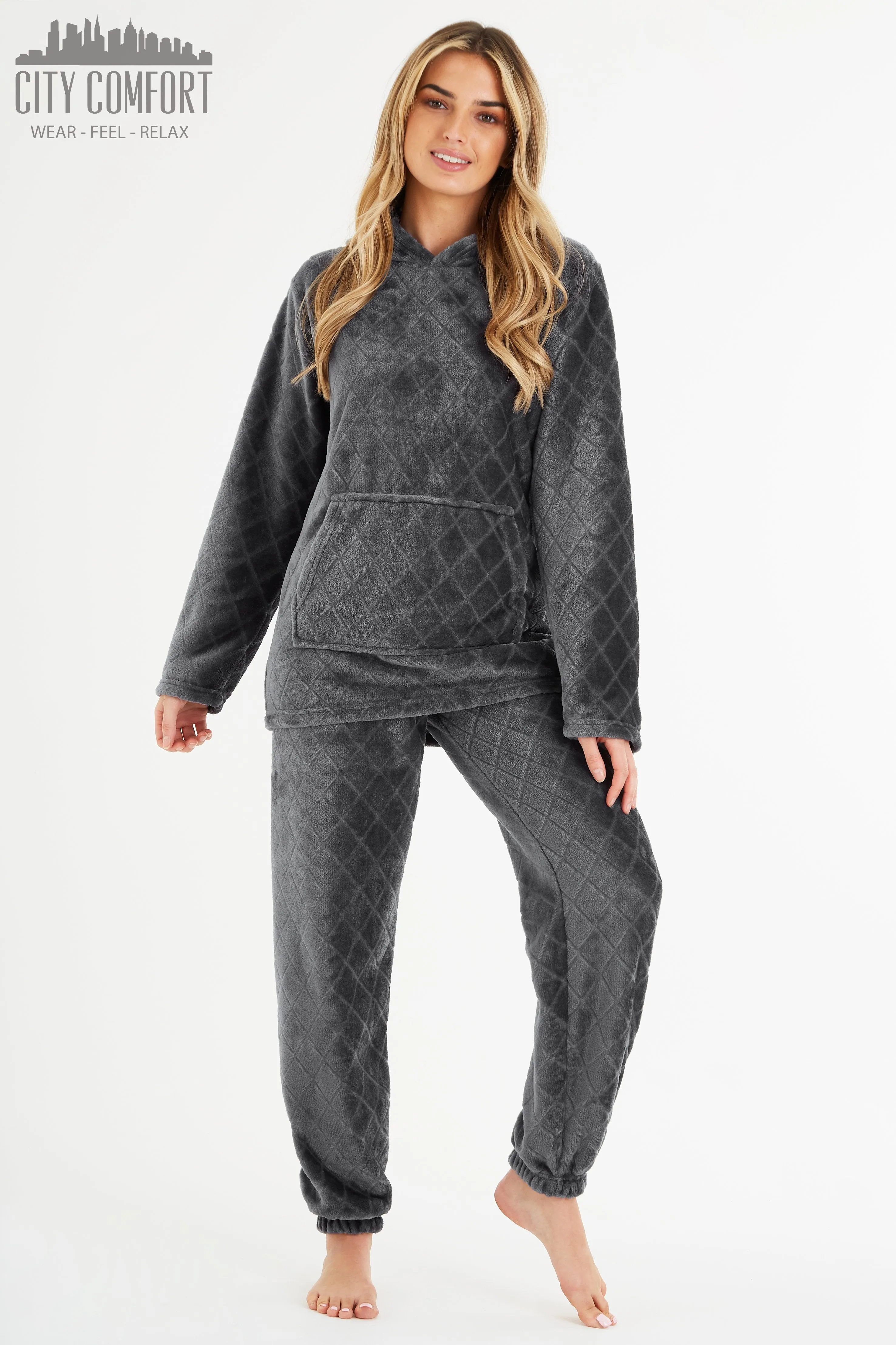 CityComfort Pyjamas Set for Women and Teens Fleece Hooded Long PJs Warm Loungewear Fluffy Nightwear Soft Cosy Sleepwear Gifts for Her
