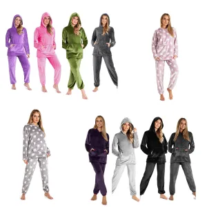 CityComfort Pyjamas Set for Women and Teens Fleece Hooded Long PJs Warm Loungewear Fluffy Nightwear Soft Cosy Sleepwear Gifts for Her