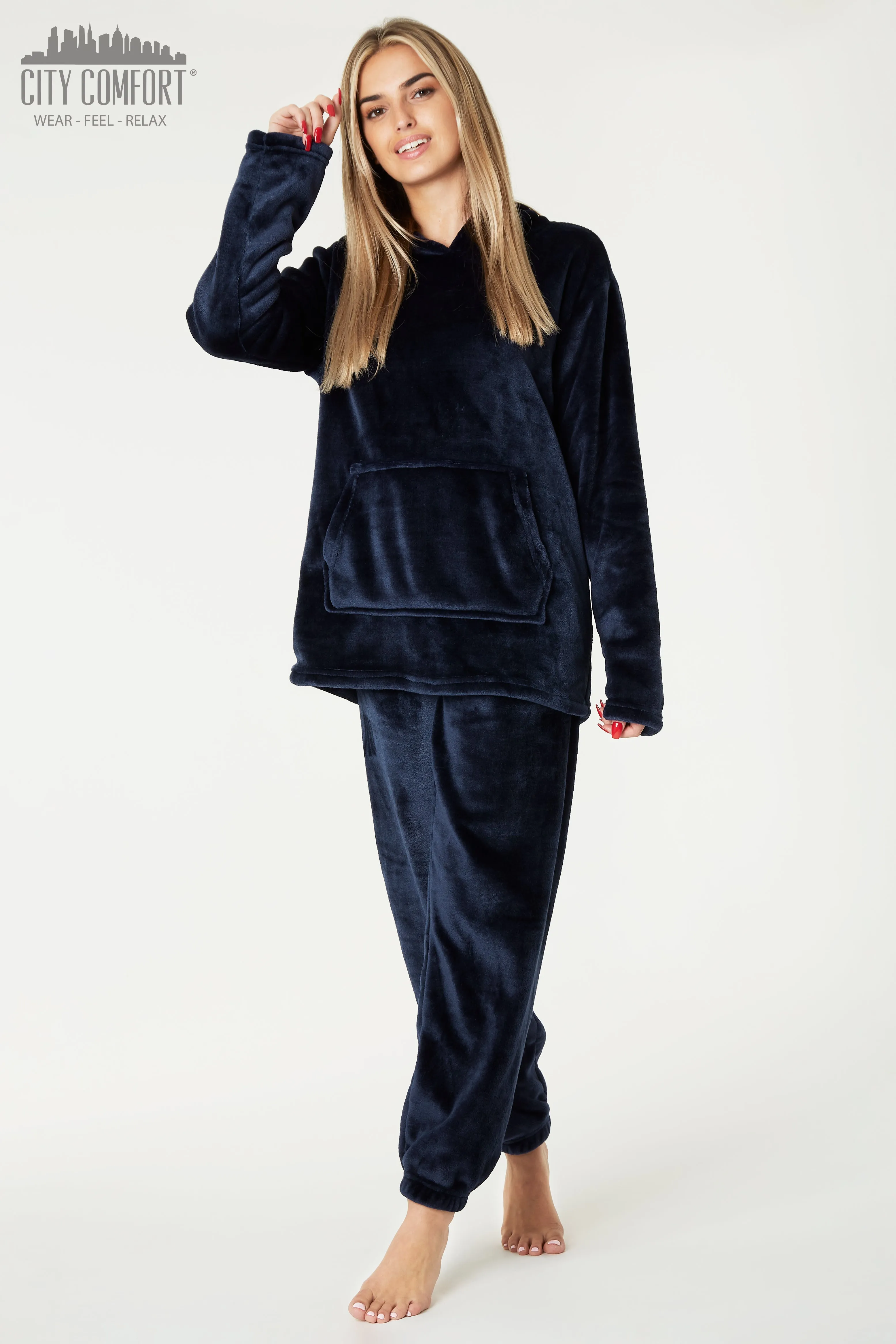 CityComfort Pyjamas Set for Women and Teens Fleece Hooded Long PJs Warm Loungewear Fluffy Nightwear Soft Cosy Sleepwear Gifts for Her