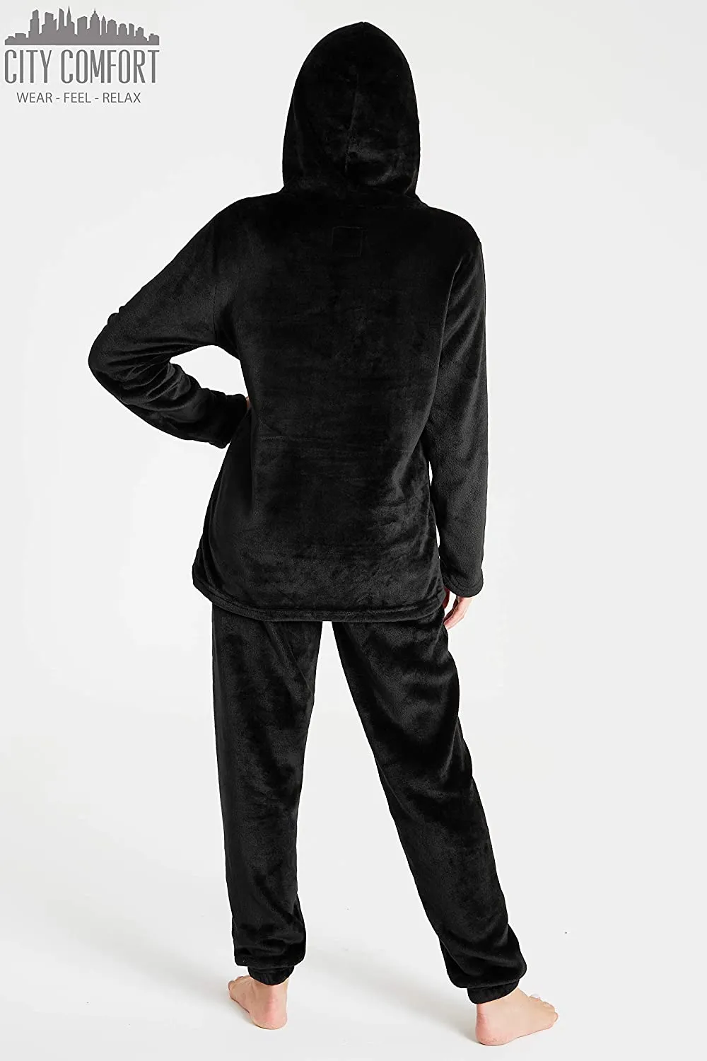CityComfort Pyjamas Set for Women and Teens Fleece Hooded Long PJs Warm Loungewear Fluffy Nightwear Soft Cosy Sleepwear Gifts for Her