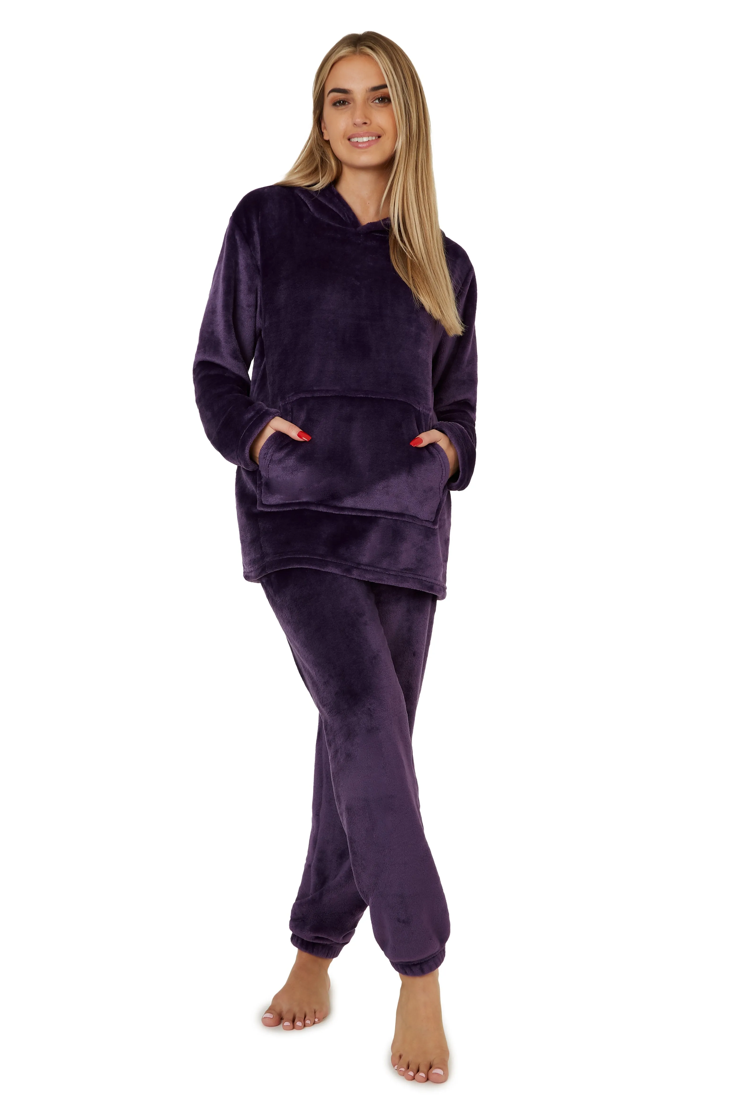 CityComfort Pyjamas Set for Women and Teens Fleece Hooded Long PJs Warm Loungewear Fluffy Nightwear Soft Cosy Sleepwear Gifts for Her