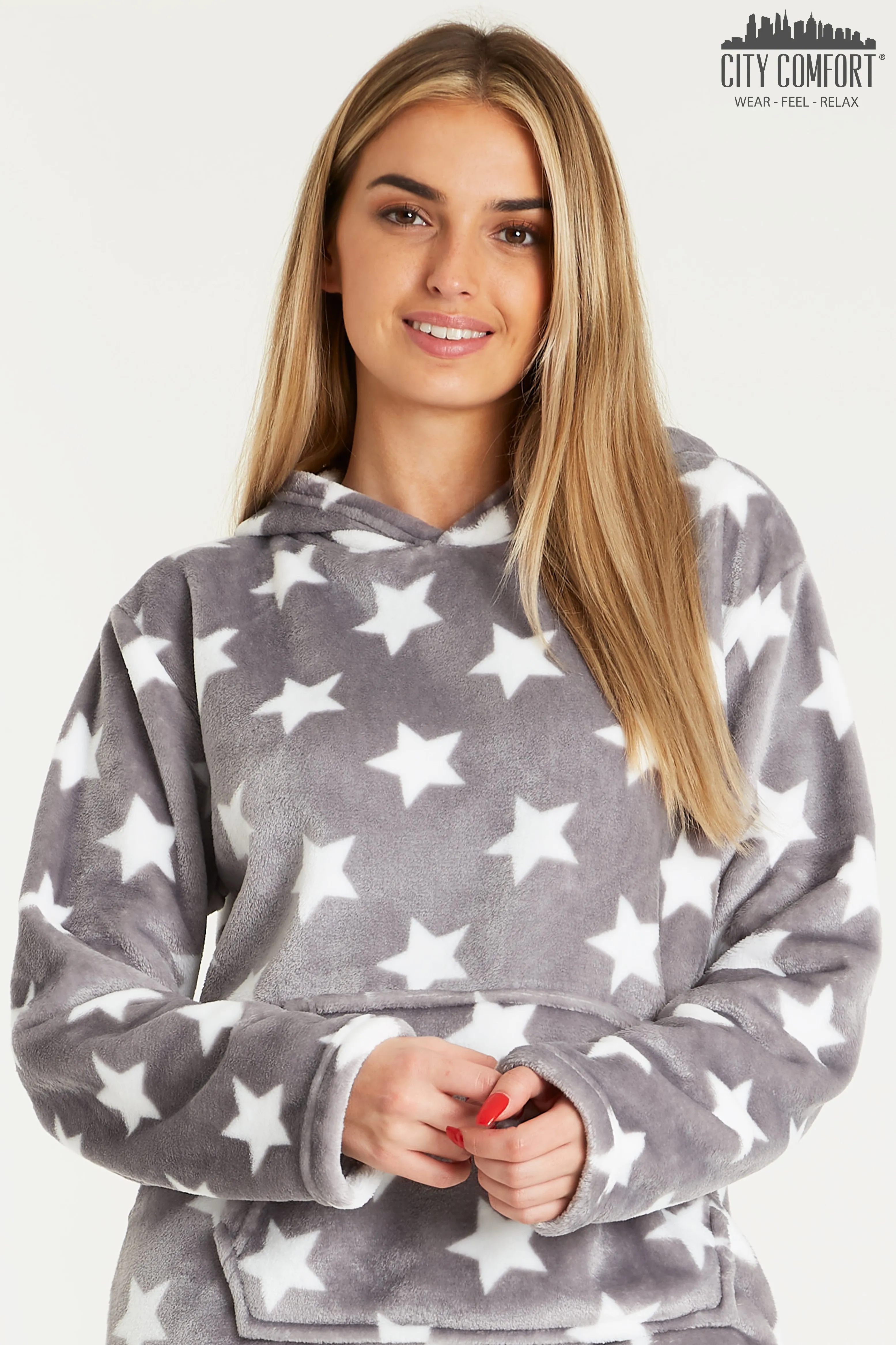 CityComfort Pyjamas Set for Women and Teens Fleece Hooded Long PJs Warm Loungewear Fluffy Nightwear Soft Cosy Sleepwear Gifts for Her