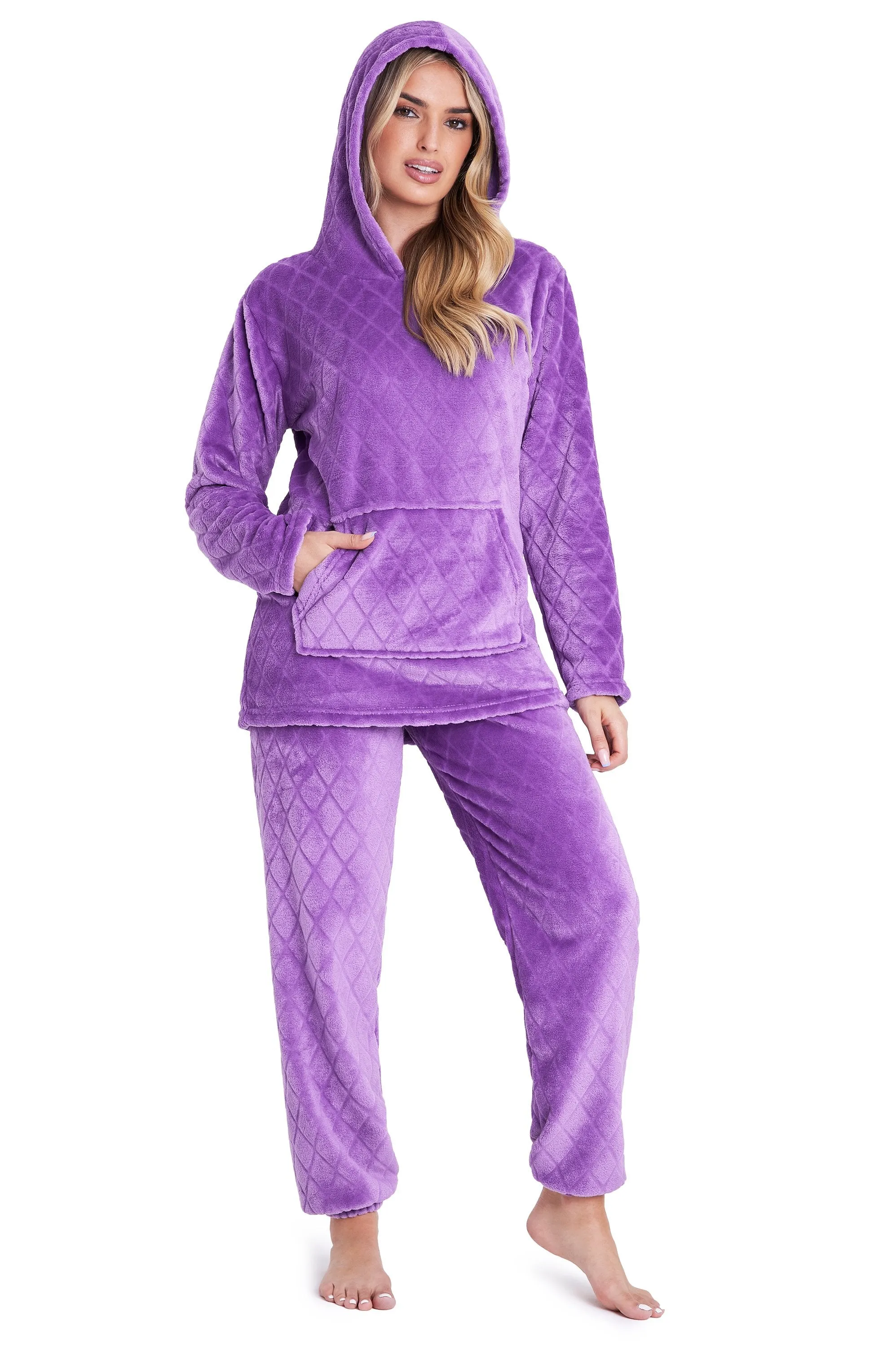 CityComfort Pyjamas Set for Women and Teens Fleece Hooded Long PJs Warm Loungewear Fluffy Nightwear Soft Cosy Sleepwear Gifts for Her