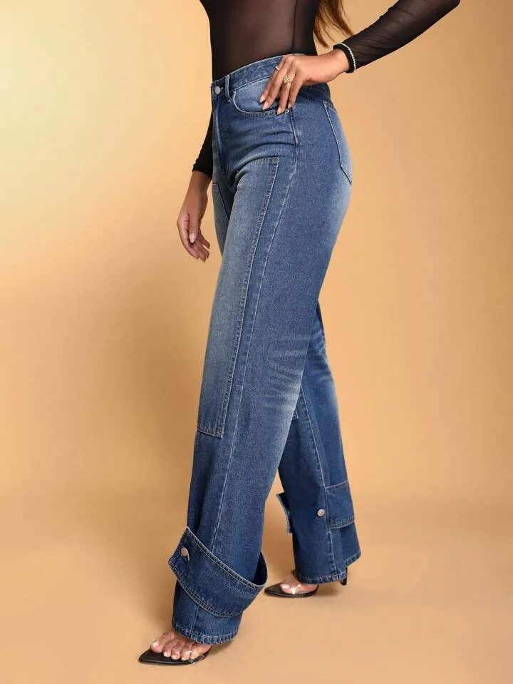 CM-BS102663 Women Casual Seoul Style Curvy Wide Leg Denim Jeans - Blue