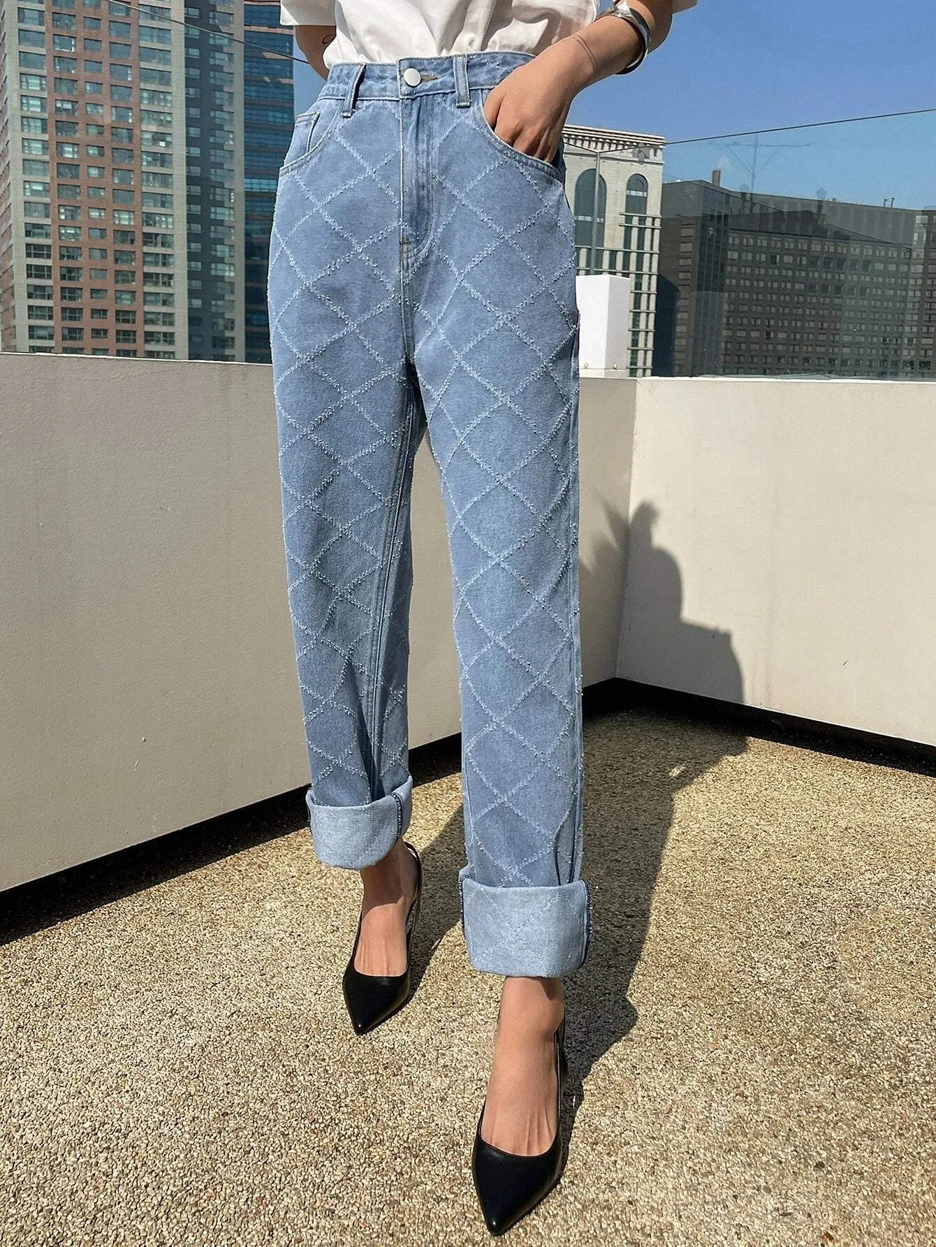 CM-BS182423 Women Preppy Seoul Style Light Wash Slant Pocket Zip Fly Jeans