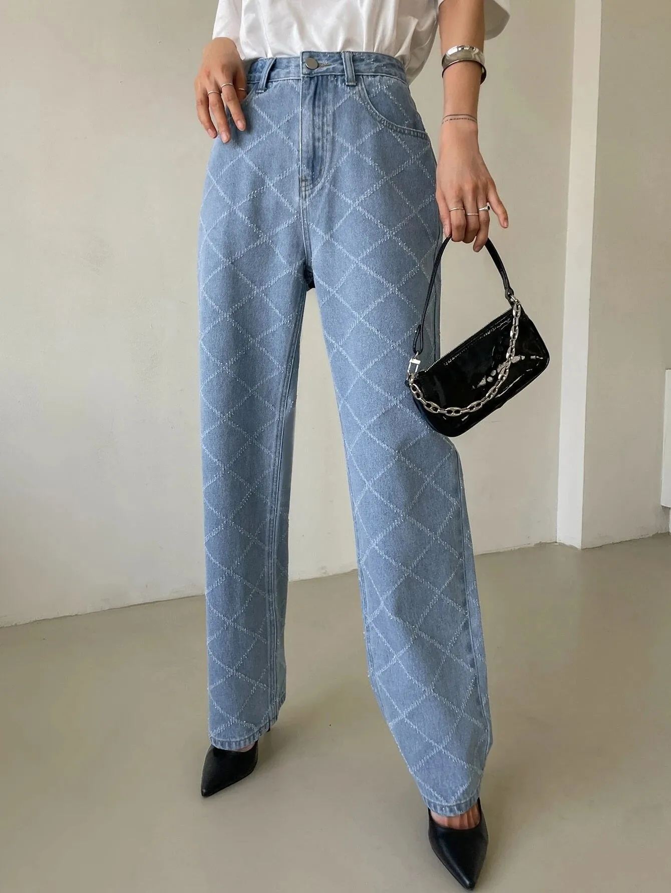 CM-BS182423 Women Preppy Seoul Style Light Wash Slant Pocket Zip Fly Jeans