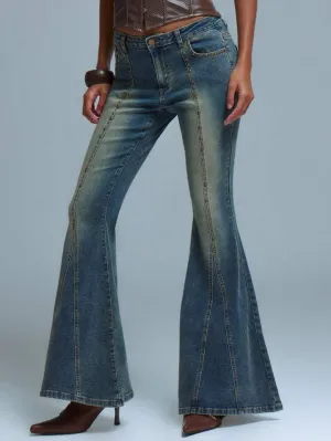 CM-BS187828 Women Casual Seoul Style Low Rise Studded Flare Leg Jeans