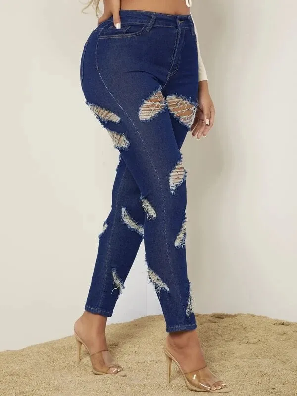 CM-BS222125 Women Casual Seoul Style Dark Wash High Waist Ripped Mom Fit Jeans