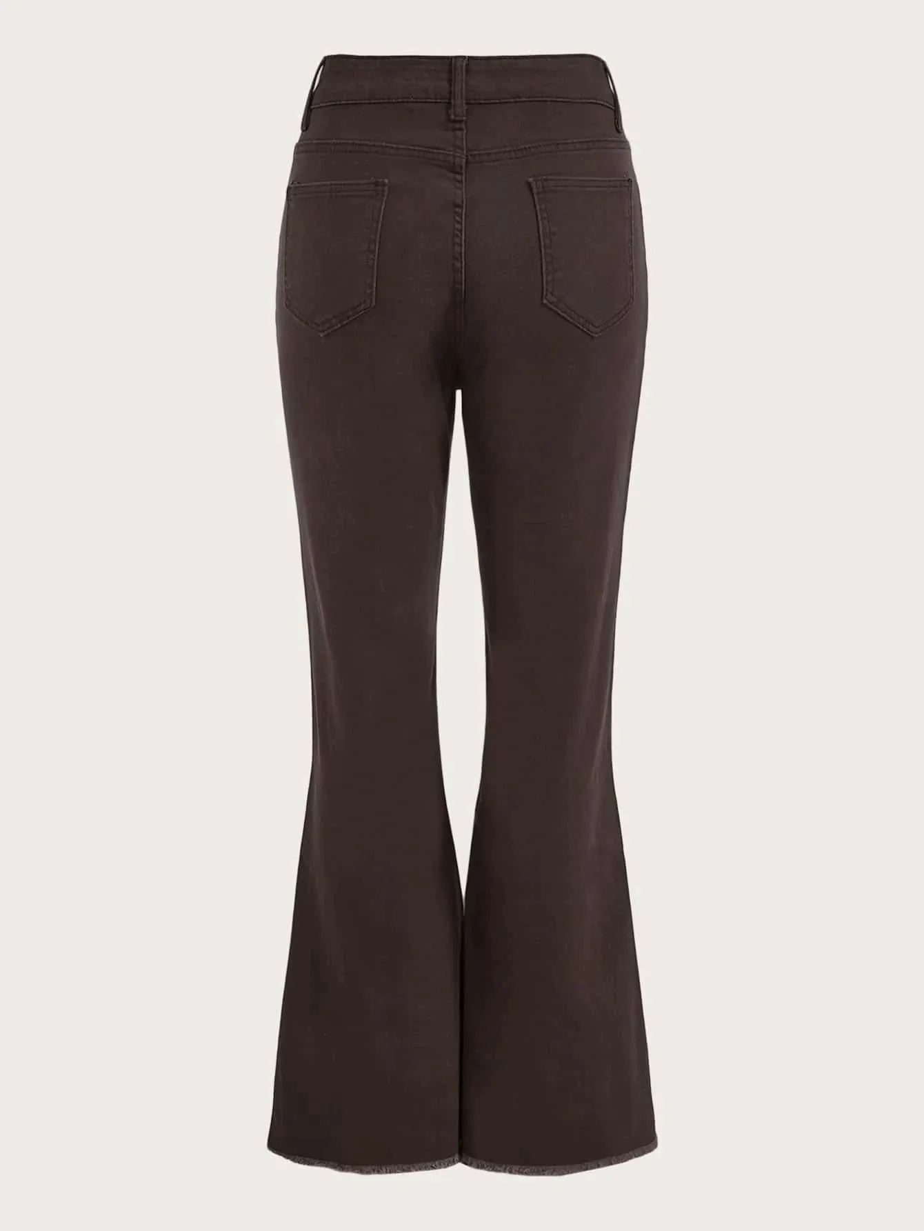 CM-BS258088 Women Preppy Seoul Style High Waist Ripped Raw Hem Flare Leg Jeans - Chocolate Brown