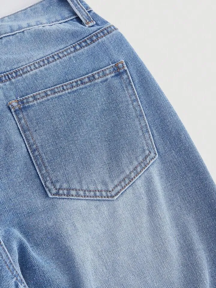 CM-BS568898 Women Casual Seoul Style Light Wash Bow Decor Wide Leg Jeans