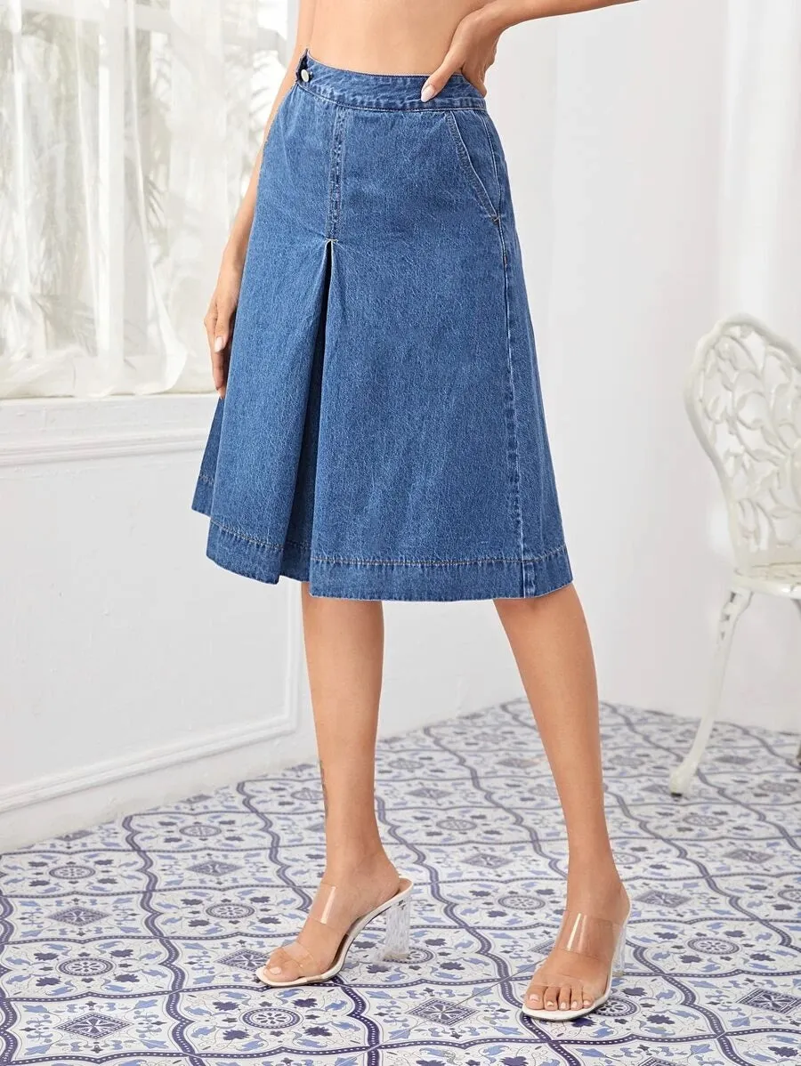 CM-BS601200 Women Casual Seoul Style Button Waist Slant Pocket Denim Shorts