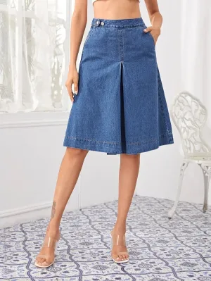CM-BS601200 Women Casual Seoul Style Button Waist Slant Pocket Denim Shorts
