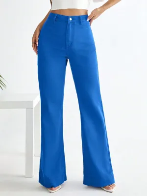 CM-BS759005 Women Preppy Seoul Style High Waist Flare Leg Jeans - Blue