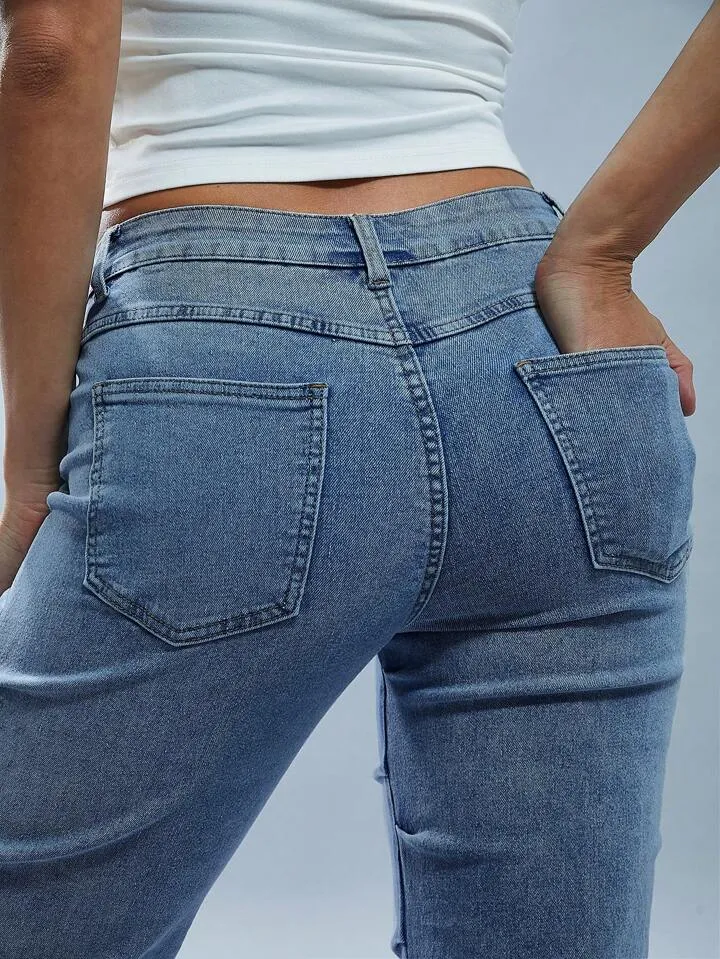 CM-BS941961 Women Casual Seoul Style Light Wash Pleated Pocket Straight Leg Versatile Jeans
