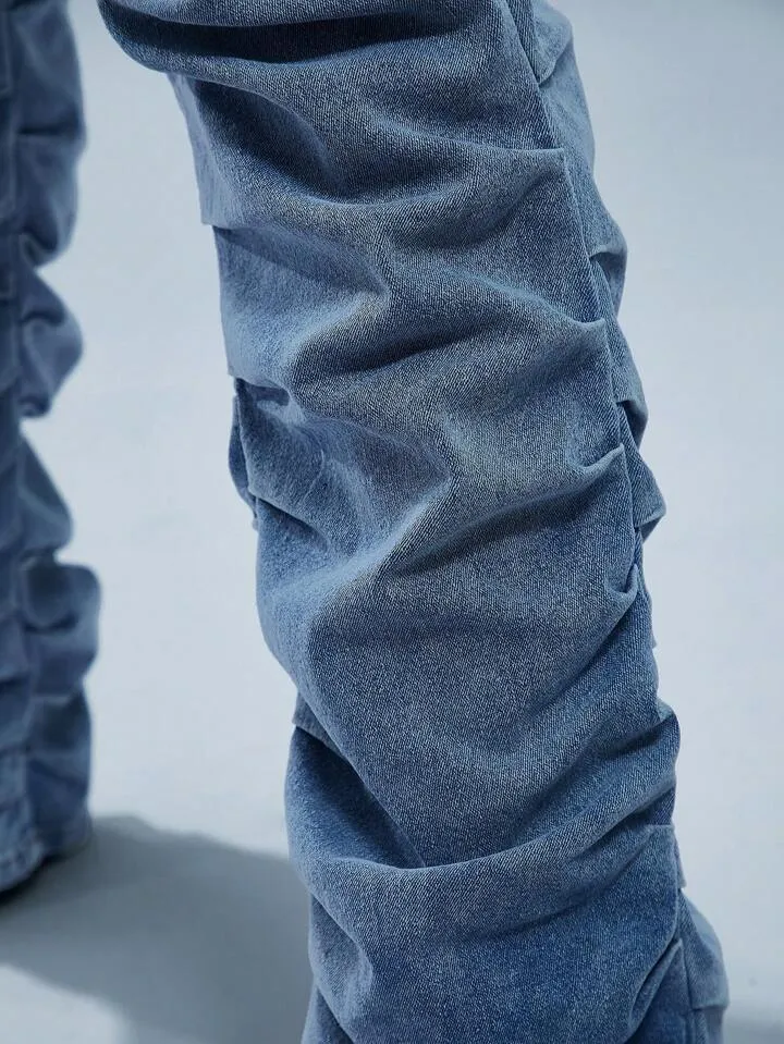 CM-BS941961 Women Casual Seoul Style Light Wash Pleated Pocket Straight Leg Versatile Jeans