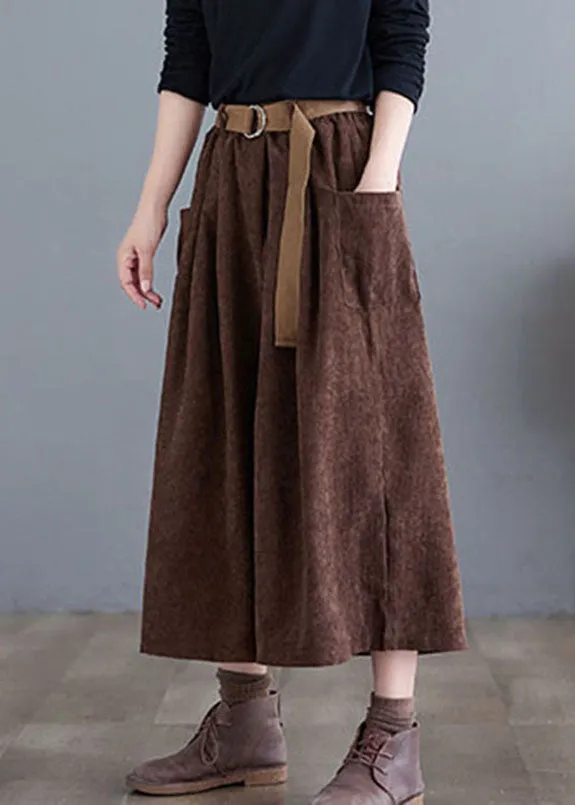Coffee Pockets Corduroy Crop Pants Skirt Fall