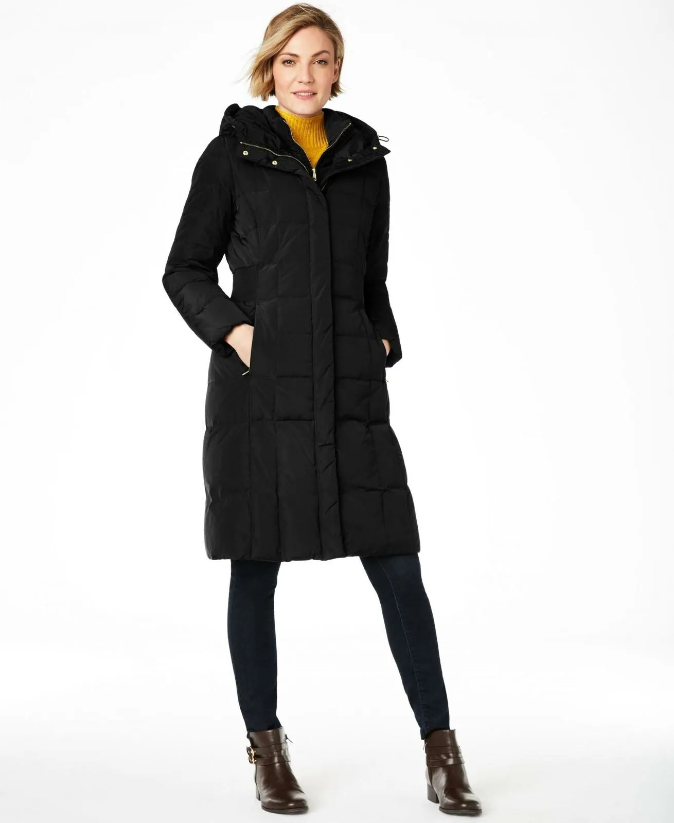 Cole Haan Women's Box Quilt Down Puffer Coat Black XL