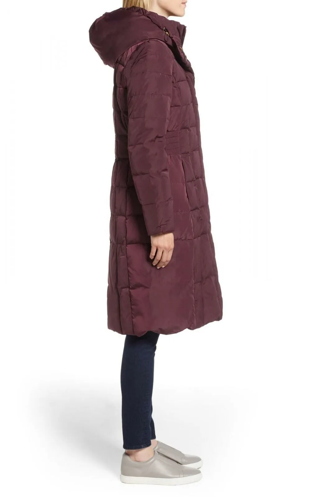 Cole Haan Women's Box Quilt Down Puffer Coat Merlot Small