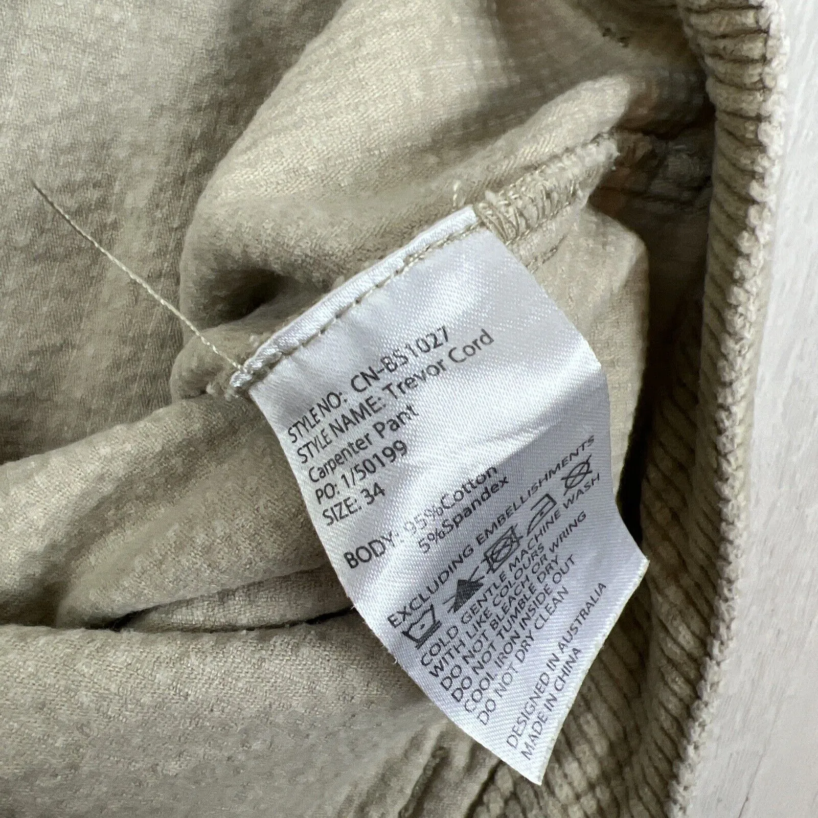 Common Need Mens Trevor Corduroy Carpenter Pants Size 34