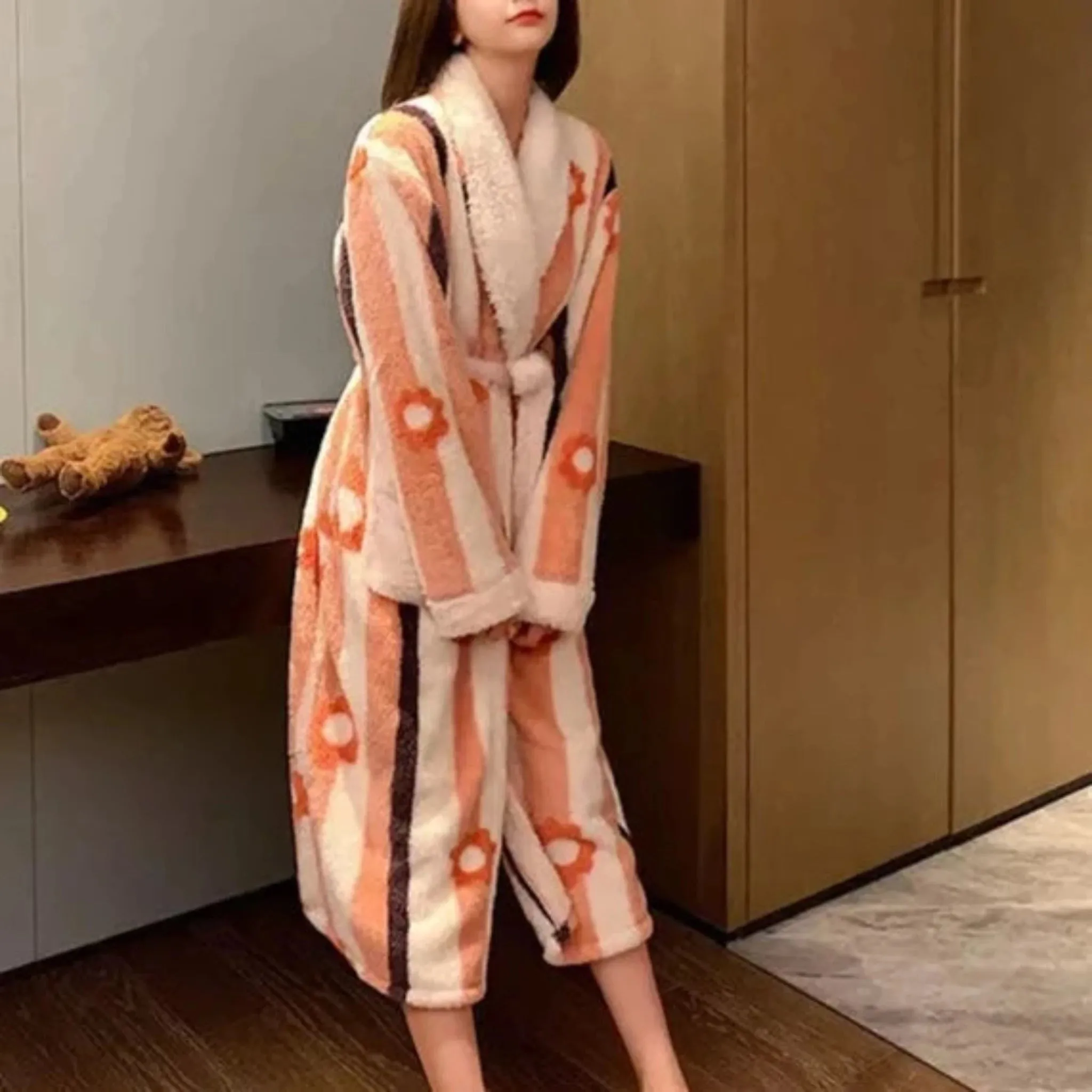 Coral Fleece Bathrobe Pajamas