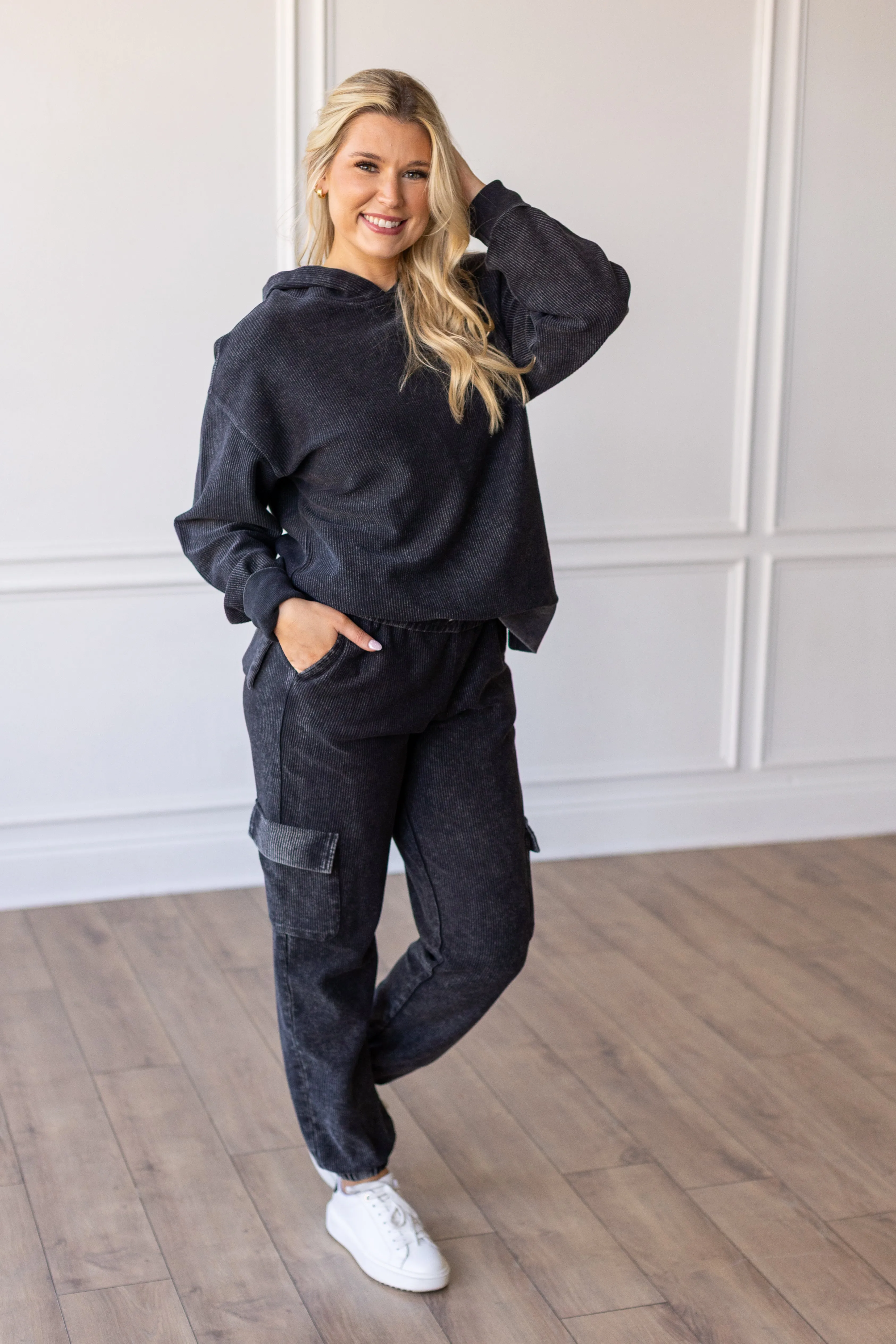 CORDED JOGGER - WASHED BLACK - INSTOCK