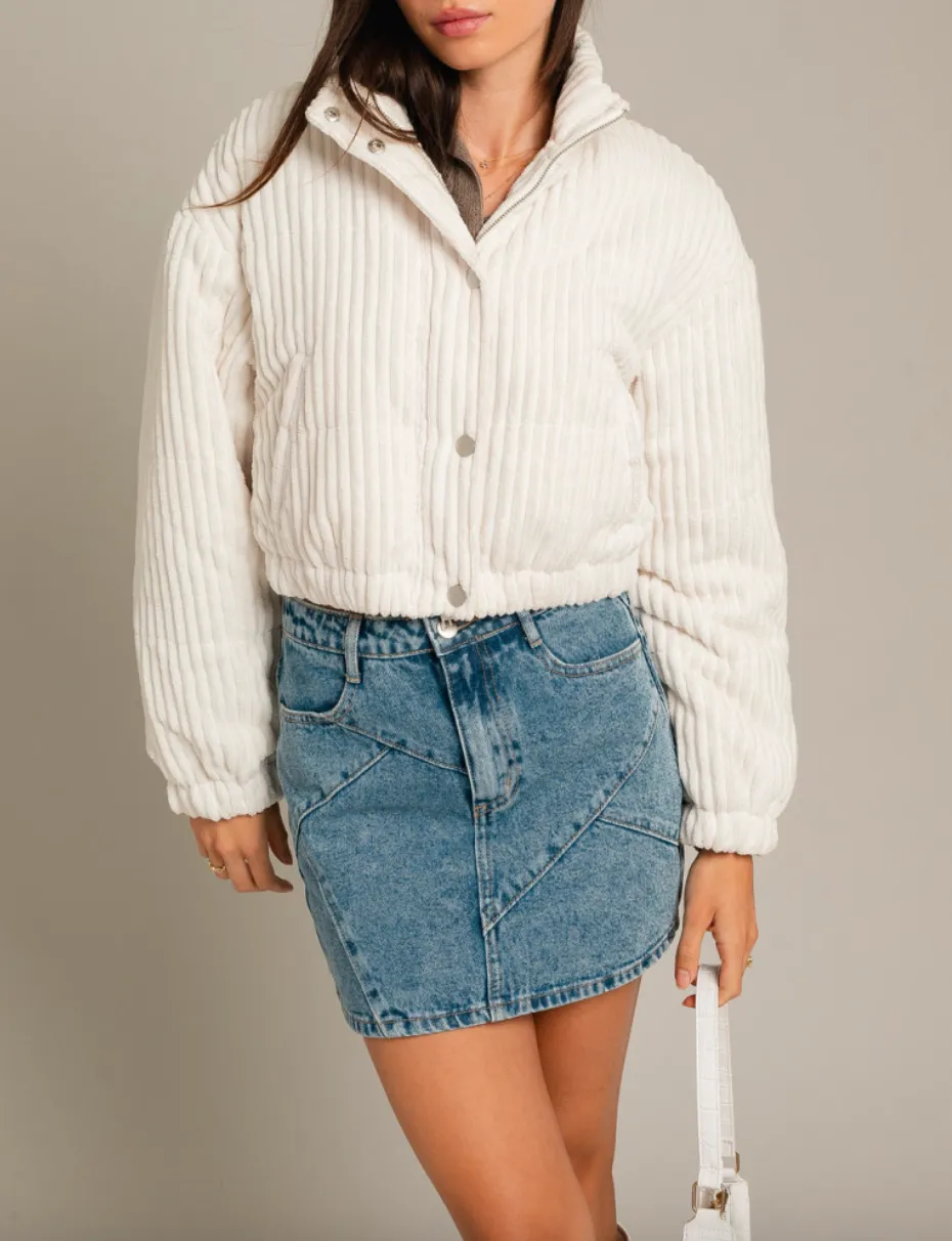 Corduroy Crop Puffer Jacket