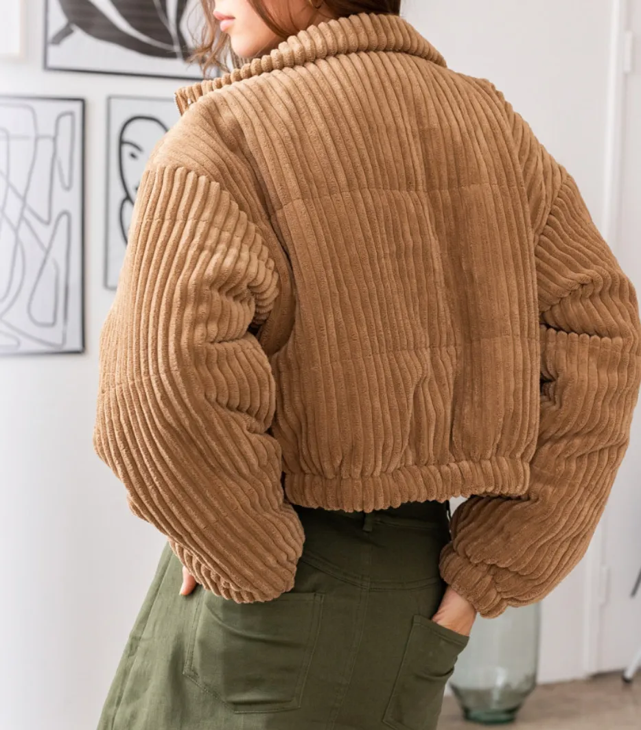Corduroy Crop Puffer Jacket
