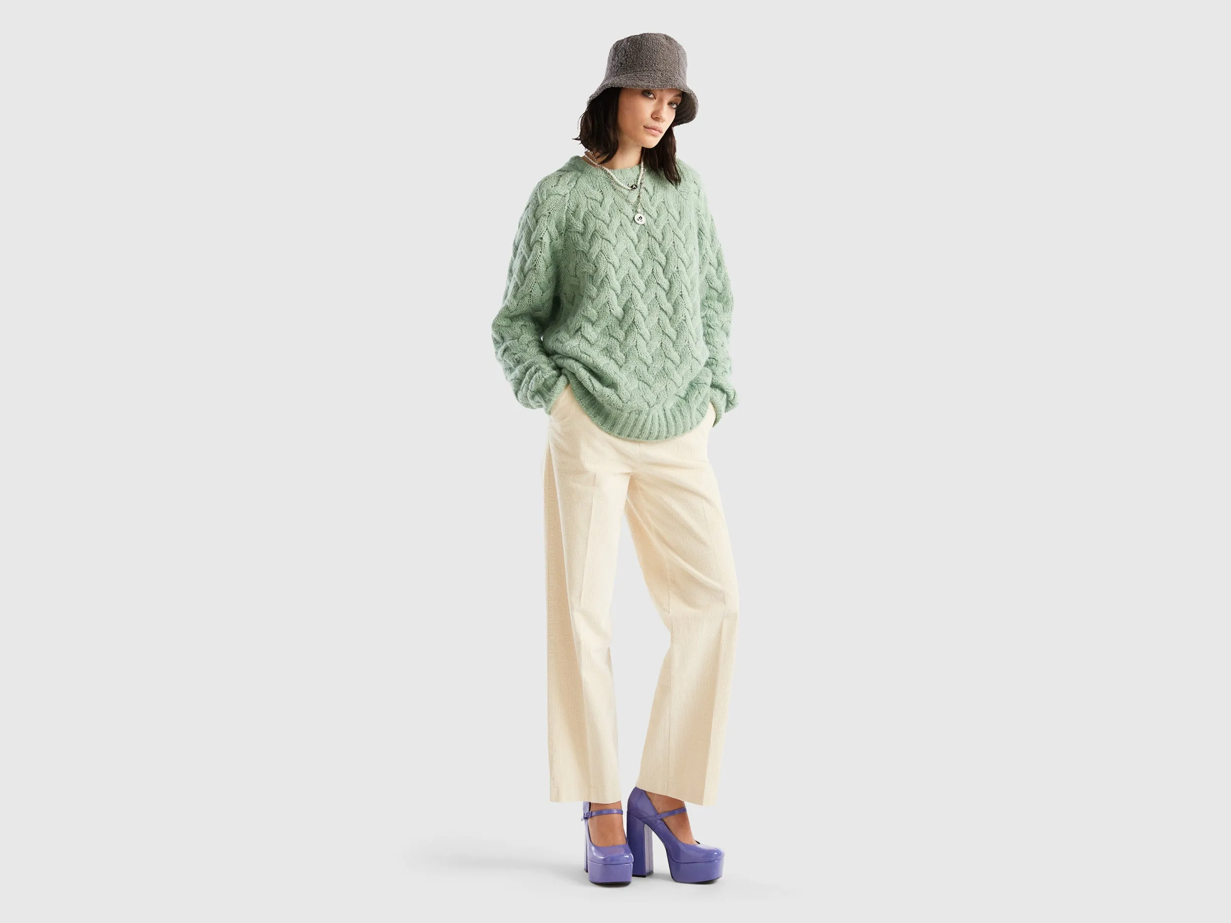 Corduroy Fabric Beige Pants