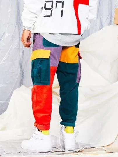 Corduroy patchwork pants-D169 | Inspanda