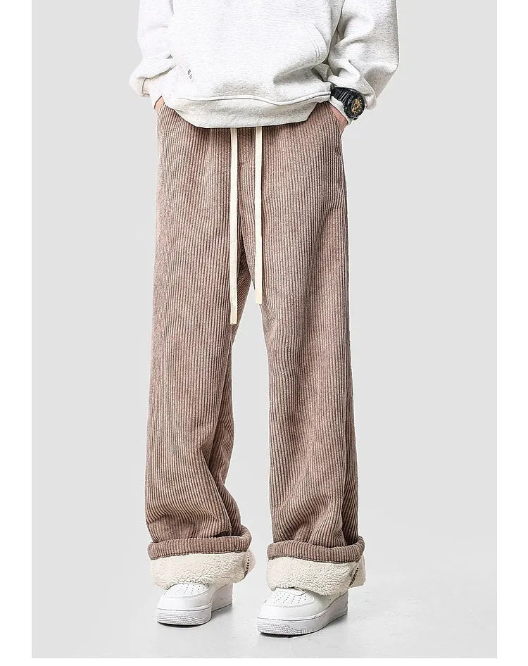 Corduroy Wide-Leg Plush Lined Pants