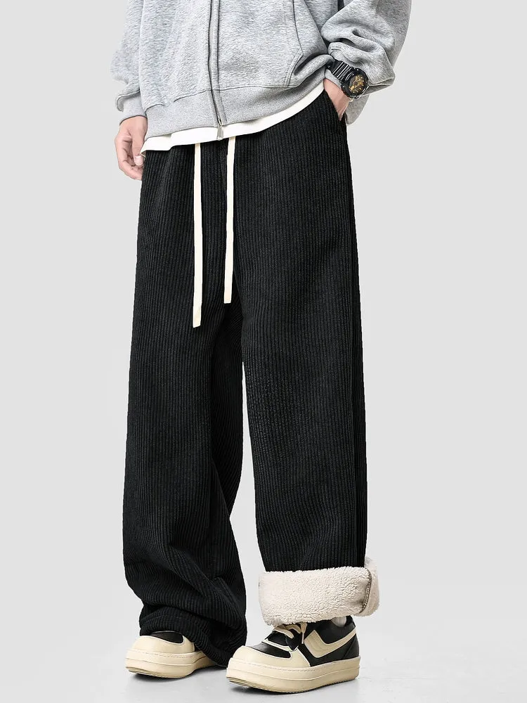 Corduroy Wide-Leg Plush Lined Pants