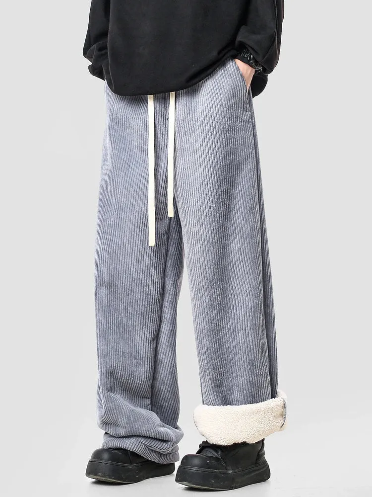 Corduroy Wide-Leg Plush Lined Pants