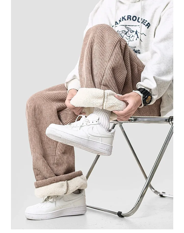 Corduroy Wide-Leg Plush Lined Pants