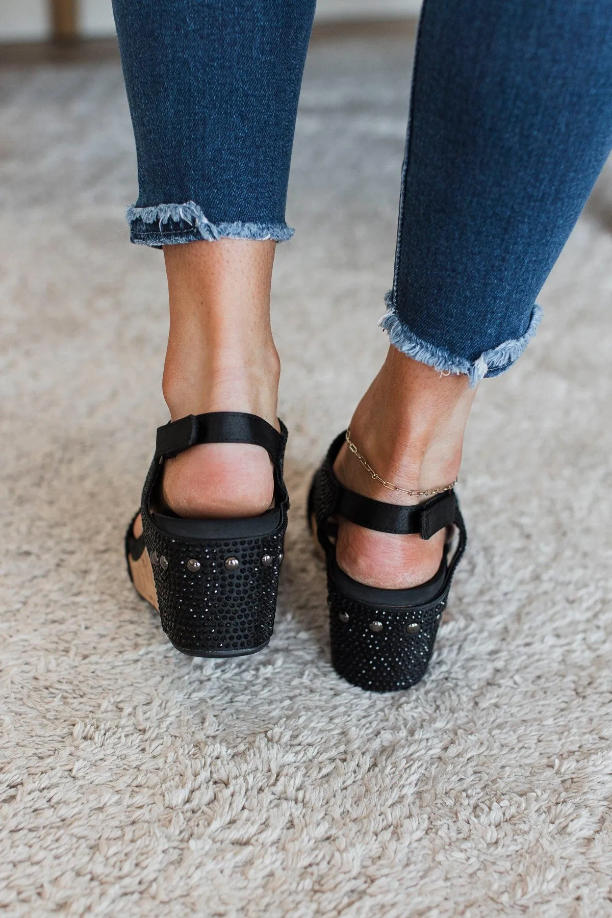 Corky's Carley Wedge Sandals- Black Crystals