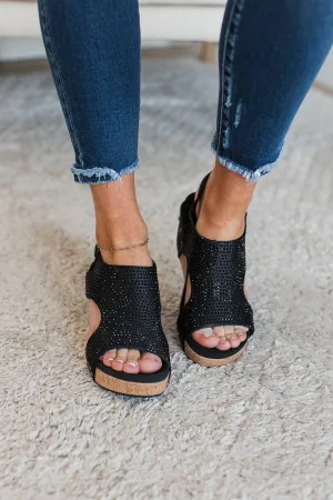 Corky's Carley Wedge Sandals- Black Crystals