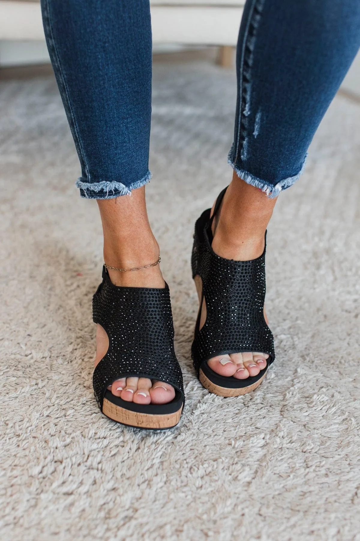 Corky's Carley Wedge Sandals- Black Crystals