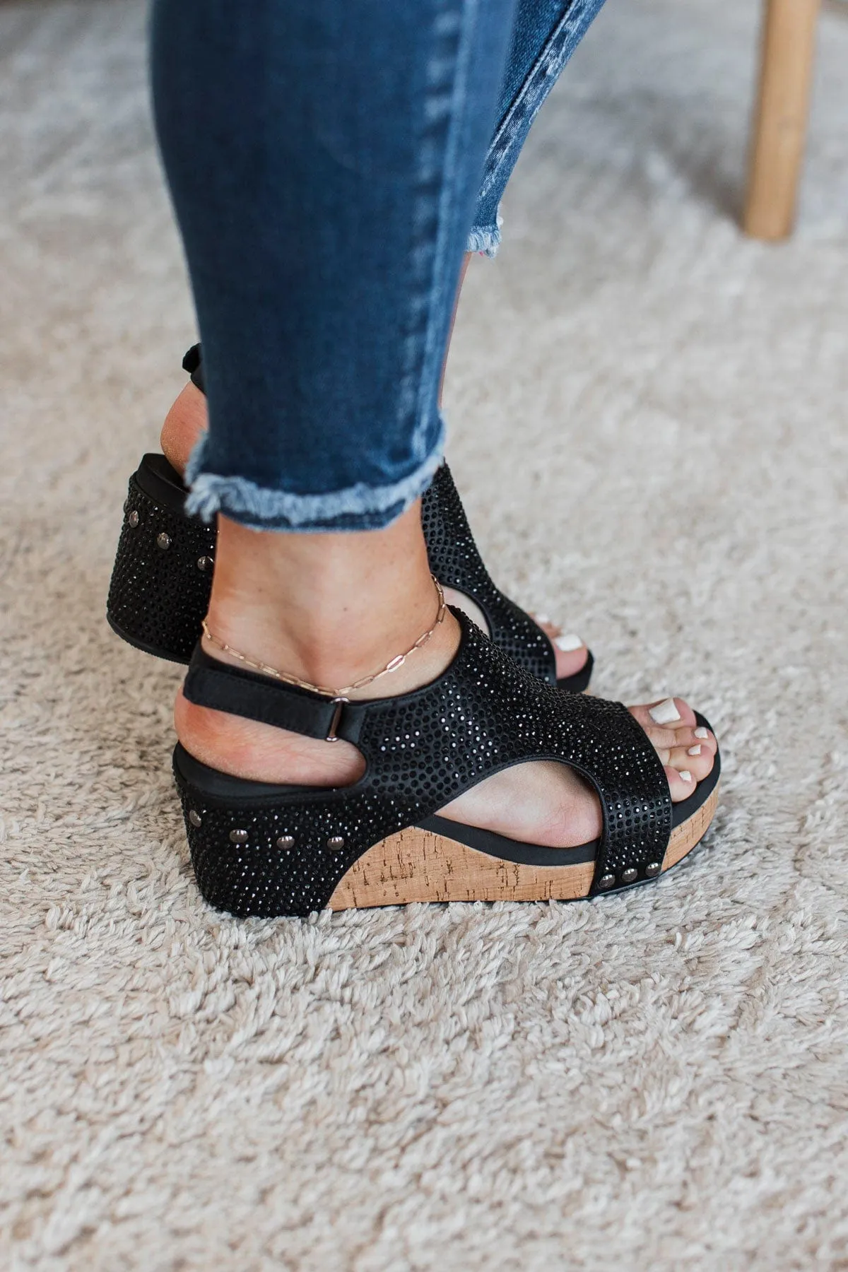 Corky's Carley Wedge Sandals- Black Crystals