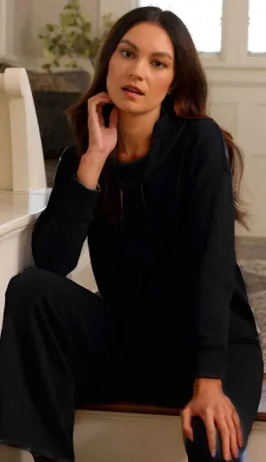 Cotton Cashmere Terry Stitch Cowl Neck Sweatshirt - White or Black