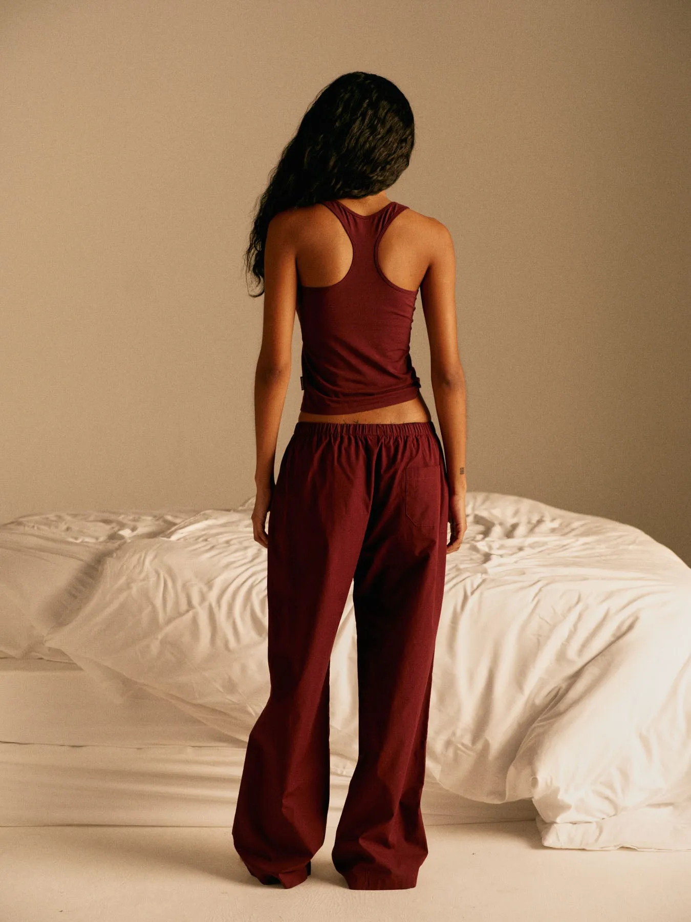 Cotton Pull On Pants - Burgundy