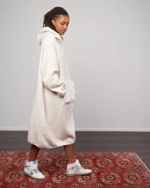 cotton tencel brushed fleece, hooded dress - oat