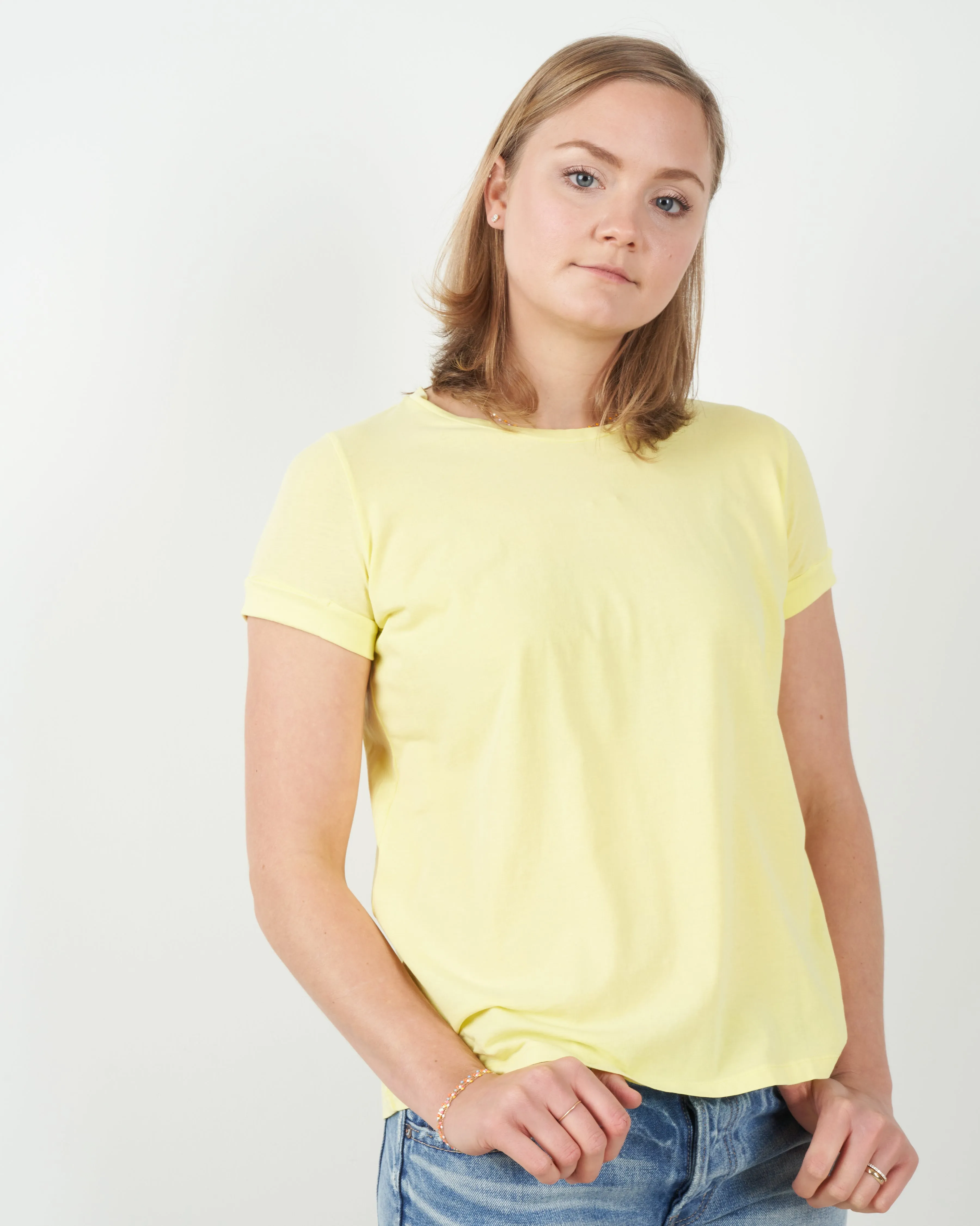 cotton/elastane short-sleeve crew - mimosa