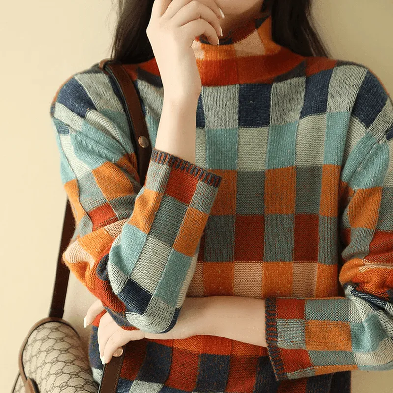 Cozy Couture™ | Women's Cashmere Patchwork Turtleneck | Soft, Warm Fabric, Stylish Design & Comfortable Fit