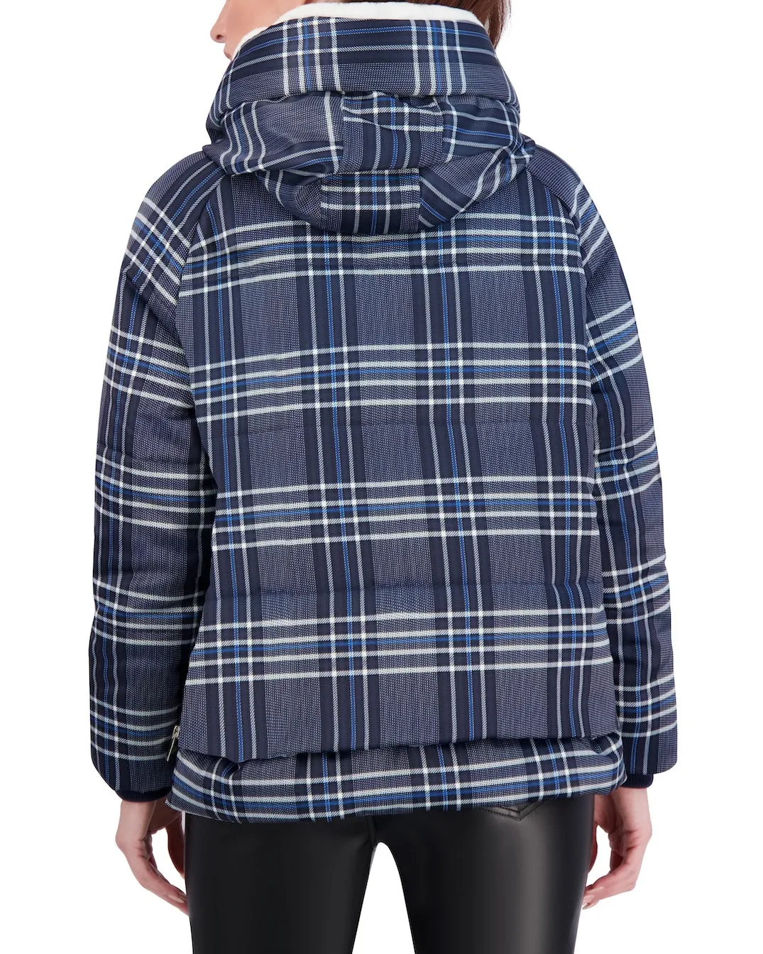Cropped Plaid Utility Puffer