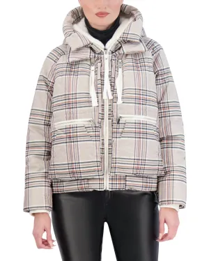 Cropped Plaid Utility Puffer