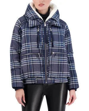 Cropped Plaid Utility Puffer