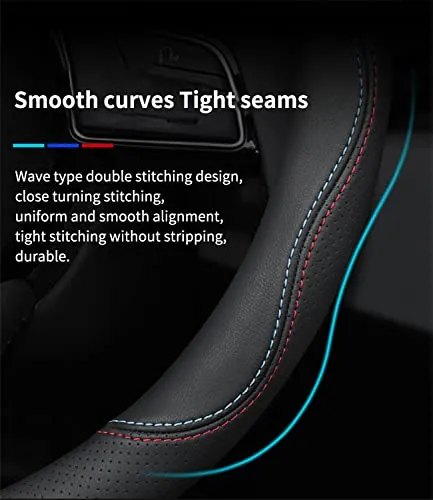 Custom-Fit for Audi Steering Wheel Cover, Premium Leather Car Steering Wheel Cover with Logo, Non-Slip, Breathable, Designed for Audi Accessories (C-Style,for Audi)